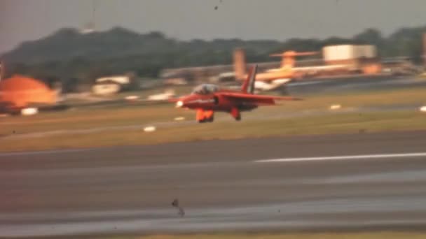 Red Jet Training Aircraft English Flag Painted Tail Lands Rainy — Stock video