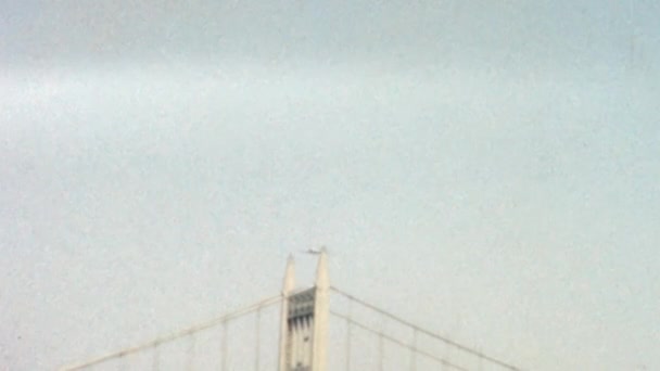 Silhouette Aereo Che Sorvola Ponte Brooklyn Ponte Ibrido Fune Sospesa — Video Stock