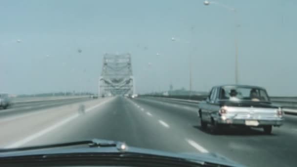 Driving Highway Cashless Toll Plaza Sensors Crossing Suspension Bridge New — Stock Video