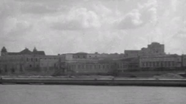 Skyline Del Puerto Habana Desde Mar Blanco Negro Vídeo Archivo — Vídeos de Stock