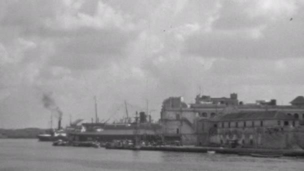 哈瓦那海港天际线 怀旧的穿越时空旅行 1930年代古巴的原始录像 — 图库视频影像