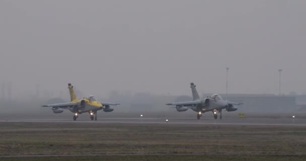 Pair Nato Fighter Bombers Take Together Foggy Winter Day Amx — Stock Video