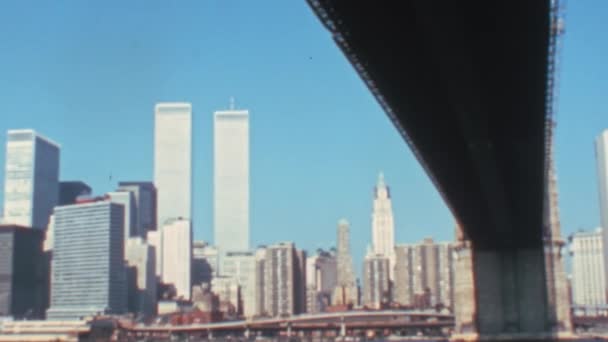 Twin Towers World Trade Center Wtc View Pov Boat Sailing — Αρχείο Βίντεο