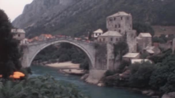 Mostar Original Old Bridge Stari Most Byggd 1560 Talet Ottomaner — Stockvideo