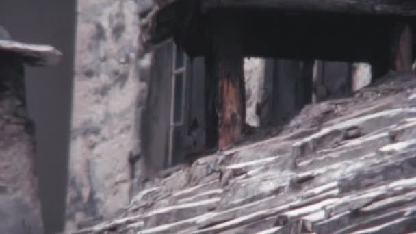 Ancient Roof Stone Chips Historic Building Center Mostar Close 1970S — Stock Video