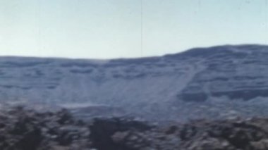 Tenerife 'deki Teide Volkanı' na yakın Las Kanada Doğal Parkı manzarası. 1950 'lerin Arşivi Pan Hareketi ile Geniş Çekim Görüntüsü. Yeşil Orman üzerinde Mavi Gökyüzü ile güneşli bir gün. Kanarya Adalarında.