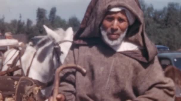 Maroko Islamic Arabic Man Riding Donkey High Temperature Rural Environment — Stock video