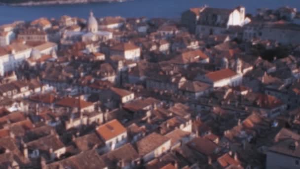 Dubrovnik Croatia Panorama Στο Ηλιοβασίλεμα Της Δεκαετίας Του 1970 Ερυθρόστεγα — Αρχείο Βίντεο