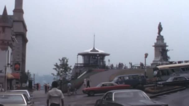 1970 Lerin Quebec Şehri Dufferin Terrace Samuel Champlain Anıtı Ile — Stok video