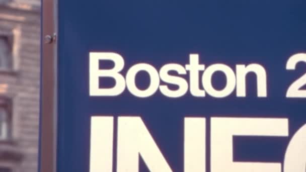 Boston Street Sign White Close Blue Background 1970S High Quality — Stock Video