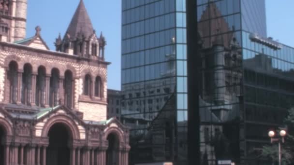 John Hancock Tower Trinity Church Boston Massachusetts 1970S Vintage Footage — Stock Video
