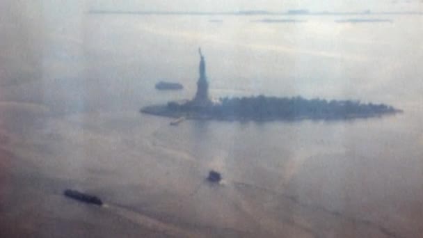 Statue Liberté Dans Port New York Vue Aérienne Repère Historique — Video