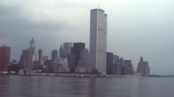 Vista Panorâmica World Trade Center Nova Iorque 1970 Torres Gêmeas — Vídeo de Stock