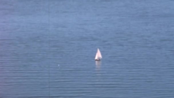 White Sailing Boat Cruising Ruhigen Blauen Wasser Des Wisconsin Madison — Stockvideo