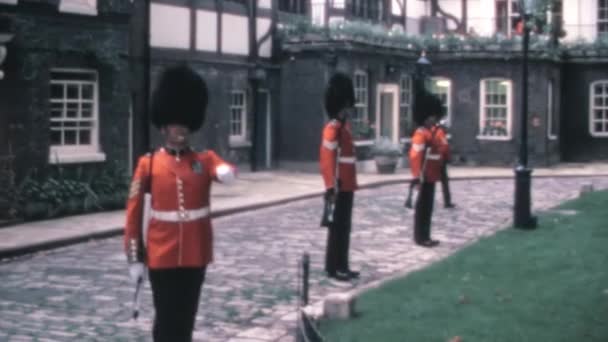 Dos Guardias Coldstream Permanecieron Perfectamente Guardia Jardín Queens House Torre — Vídeo de stock