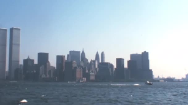 Manhattan Kultowymi Bliźniaczymi Wieżami World Trade Center 1973 2001 Słoneczny — Wideo stockowe
