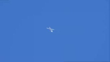 Thiene İtalya 16 Ekim 2021: Mavi gökyüzünde yeşil ve kırmızı duman bombalarıyla uçan planör. Ekstrem spor anlayışı.