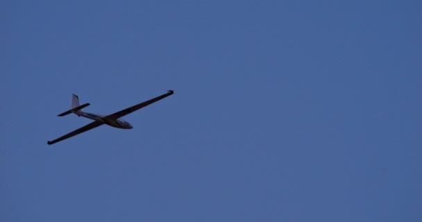 Närbild Glider Twilight Flight Förbereder Sig För Landning Utsikt Bakifrån — Stockvideo