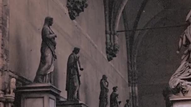 Rare Vintage Filmagem Loggia Dei Lanzi Florença Itália Com Esculturas — Vídeo de Stock