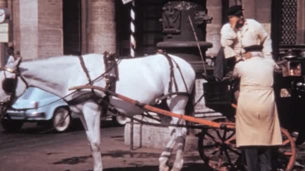 Glittering Carriages Yesteryear Symbols Romes Timeless Elegance Δύο Κουρασμένοι Οδηγοί — Αρχείο Βίντεο