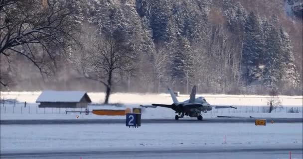 Meiringen Switzerland January 2023 Modern Supersonic Fighter Jet Taxis Slowly — 비디오