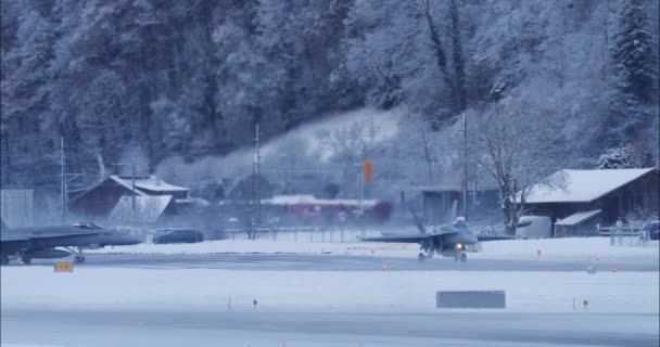 Meiringen Switzerland January 2023 Fighter Jets Line Runway Readying Takeoff — Stok video