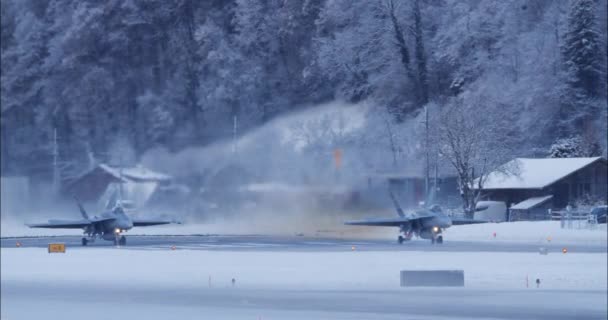 Meiringen Switzerland January 2023 Fighter Jet Take Stunning Snowy Winter — Stok video