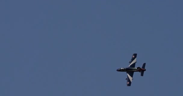 熟练驾驶的Rc型飞机在蓝天中飞行 其结构非常精细 很容易被误认为是它所复制的实际飞机 — 图库视频影像