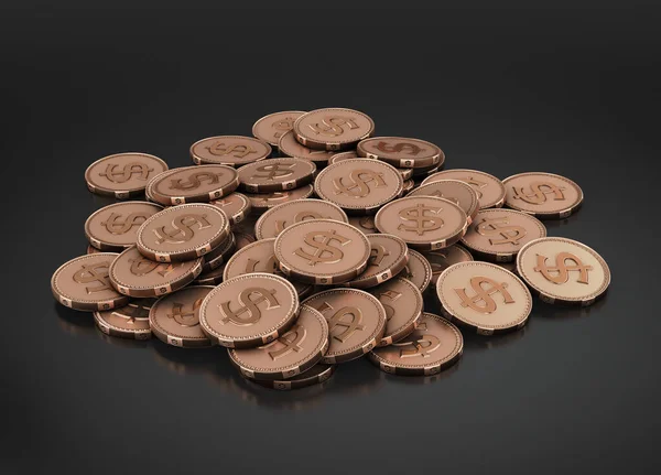Stack of copper coins for the American Dollar symbol