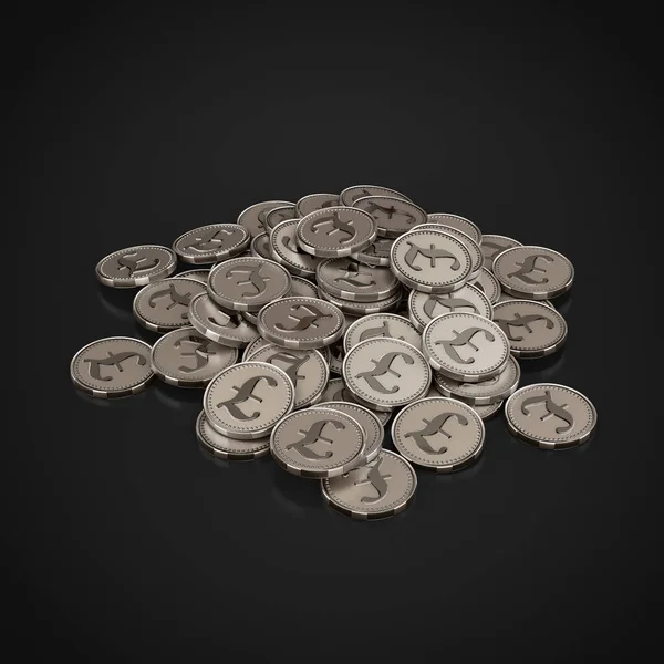 Stack of nickel coins for the pound sterling symbol