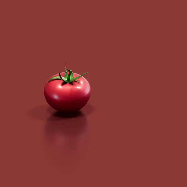 a glossy red metallic tomato on a red background. healthy lifestyle and vegetarian concept, abstract art