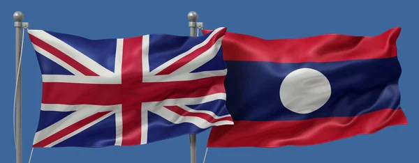 United Kingdom Laos Flags Banner Sky Background — стоковое фото