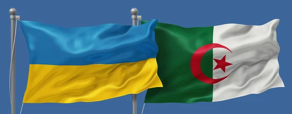 Ukraine Algeria Flags Banner Blue Sky — Photo