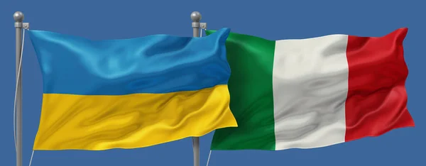 ウクライナVsイタリア 背景の旗と空 — ストック写真
