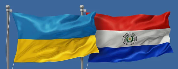 Ukraine Paraguay Flags Banner Sky Background — Stok fotoğraf