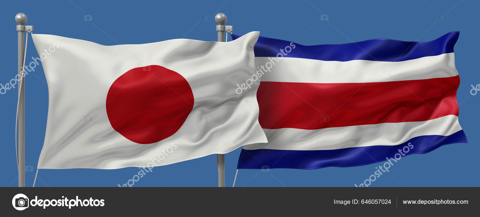 Japan Flag Costa Rica Flags Blue Sky Background Banner Illustration Stock Photo by ©kamara.nabil