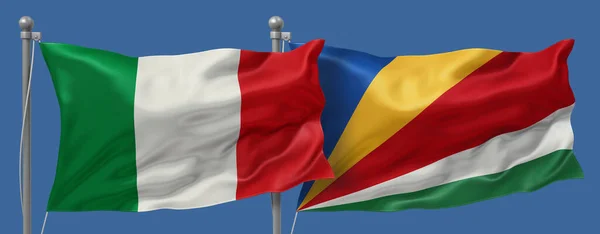 Itálie Seychely Vlajky Prapor Modrém Pozadí Oblohy Prapor Ilustrace — Stock fotografie
