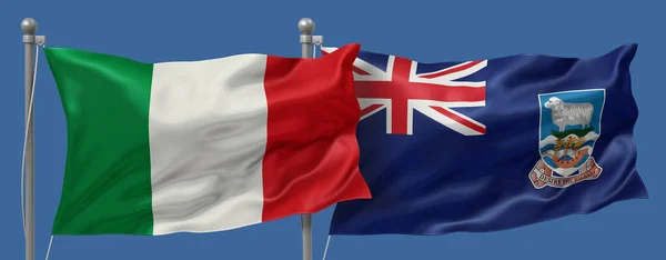 Italy vs Falkland flags banner on a blue sky background, banner 3D Illustration