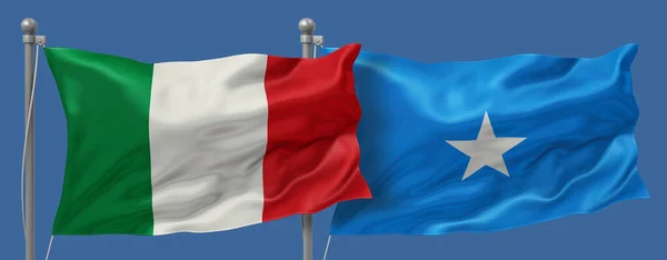 Italy vs Somalia flags banner on a blue sky background, banner 3D Illustration