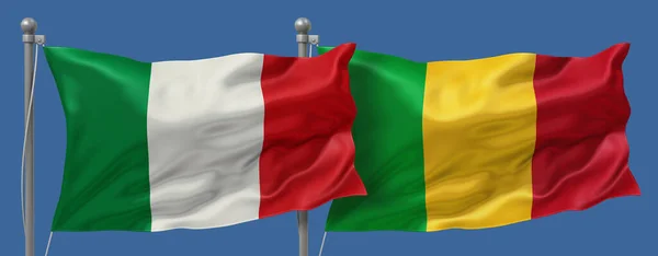 Italy vs Mali flags banner on a blue sky background, banner 3D Illustration