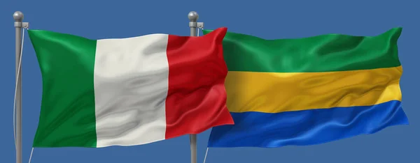 Italy vs Gabon flags banner on a blue sky background, banner 3D Illustration