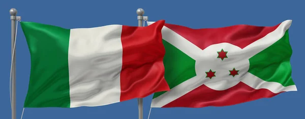 Italy vs Burundi flags banner on a blue sky background, banner 3D Illustration