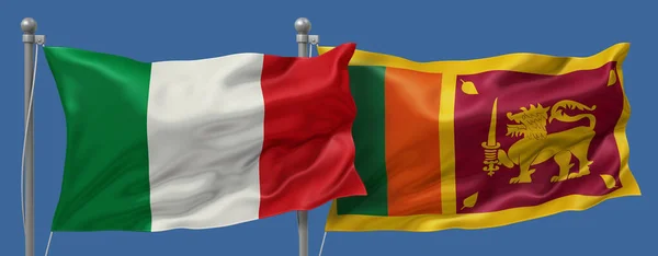 Italy vs Sri Lanka flags banner on a blue sky background, banner 3D Illustration
