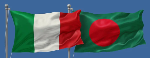 Italy vs Bangladesh flags banner on a blue sky background, banner 3D Illustration