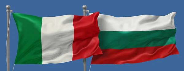 Italy vs Bulgaria flags banner on a blue sky background, banner 3D Illustration