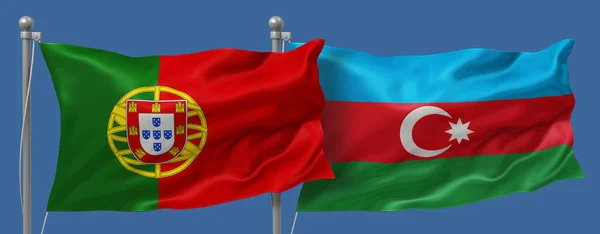 Portugal Azerbaiyán Banderas Sobre Fondo Cielo Azul Banderas Ilustración —  Fotos de Stock