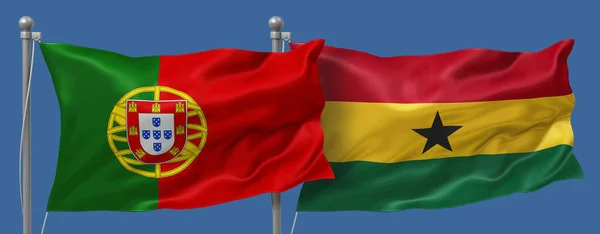 Флаги Португалии Ганы Фоне Голубого Неба Баннеры Иллюстрация — стоковое фото
