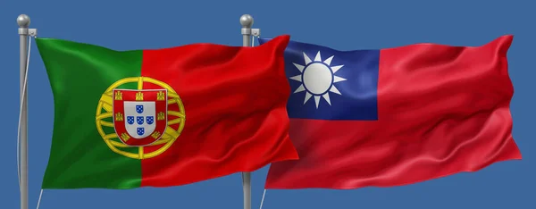 Portugalia Tajwan Flagi Tle Niebieskiego Nieba Banery Ilustracja — Zdjęcie stockowe