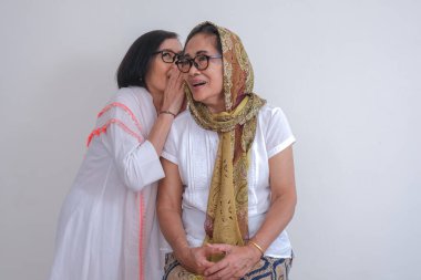Birbirine yakın iki kadın dedikodu fısıldıyor.