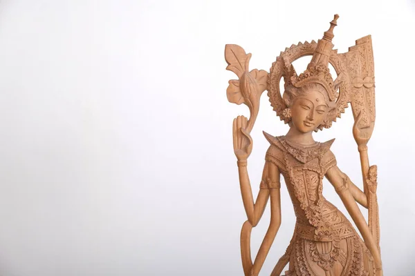 Maravillosa Escultura Tallada Madera Balinesa Saraswati Diosa Ciencia —  Fotos de Stock